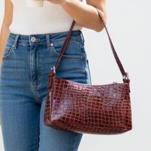 Aldo Burgundy Faux-Croc Patent Leather Shoulder Bag – Small